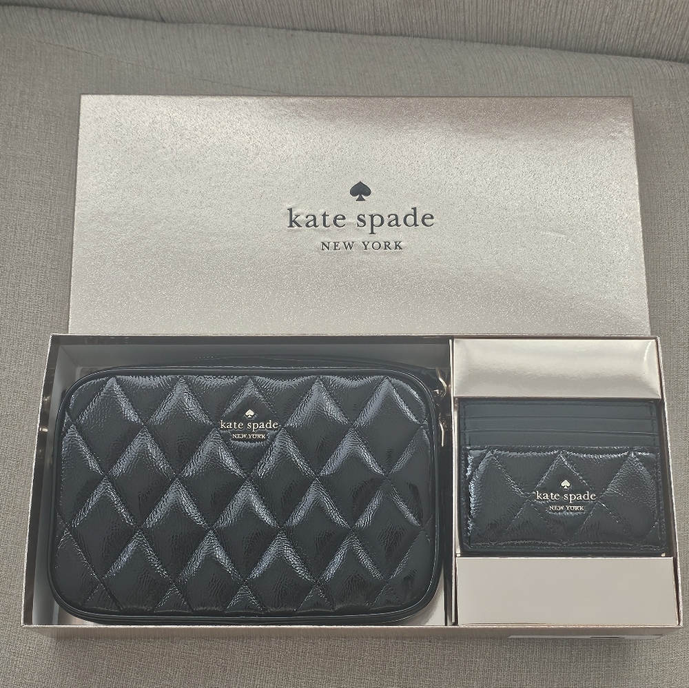 Authentic Kate Spade Black Quilted Wallet and Card Holder Set